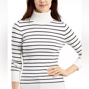 French Connection White Striped Turtleneck Sweater